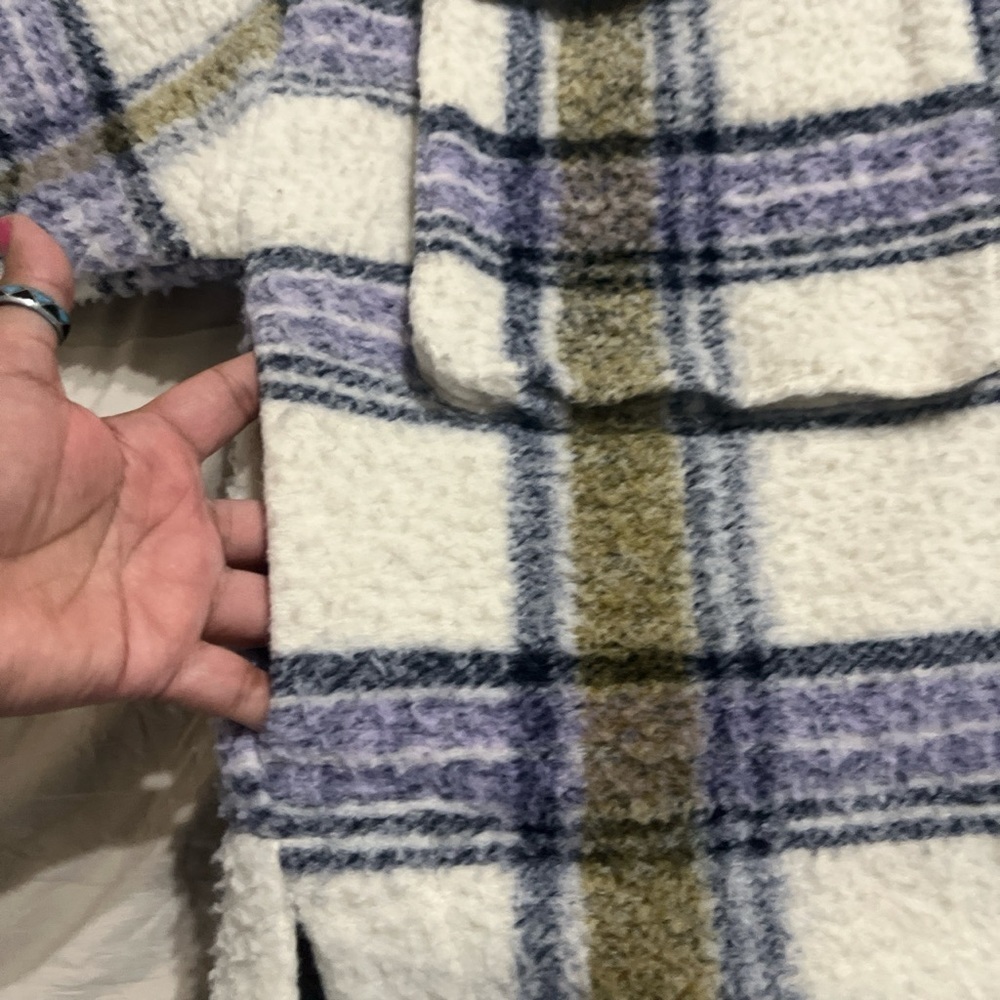 Zara Plaid Sherpa Shirt Shacket Size Small-Medium Wool Blend Chunky Oversized - Picture 7 of 8